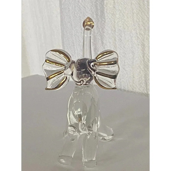 Handcrafted Glass Elephant Figurine With Gold Accents & Gift Box ABOUT FACE - Picture 11 of 16